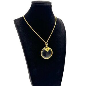 Vintage Magnifying Glass Pendant Gold Tone Necklace